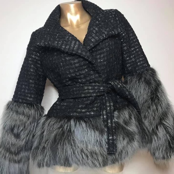 Coat. Winter black gray fur and puffer jacket Armani fabric - Picture 8 of 16